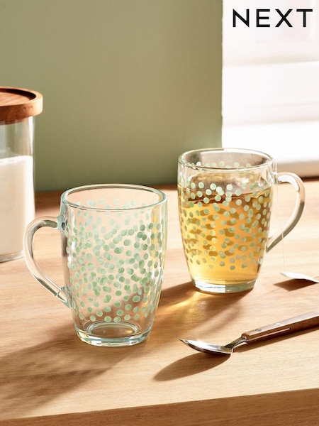 Set Of 2 Polka Dot Glass Mugs (C10348) | €14