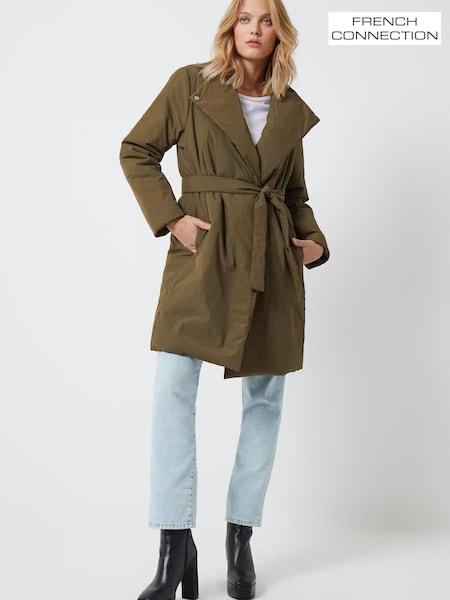 French Connection Green Rosalie Long Wrap Puffer Coat (C10357) | €53