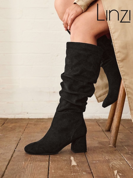 Black - Linzi Inferno Wide Fit Ruched High Leg Boots