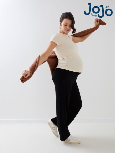 Black - Jojo Maman Bébé Maternity Jersey Fold Over Waist Trousers