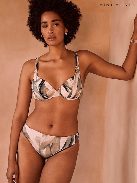 Mint Velvet Ecru/Green Plunge Bikini Top (C11038) | €13