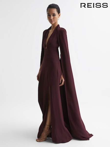 Reiss Burgundy Grace Maxi Dress With Cape (C11245) | €595