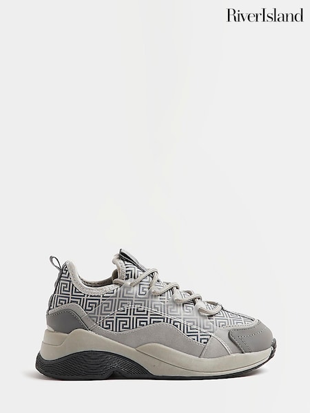 River Island Boys Grey Scuba Geo Print Runner Trainers (C11305) | €18.50