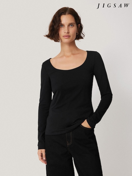 Jigsaw Black Double Front Ballet Neck T-Shirt (C11441) | €30