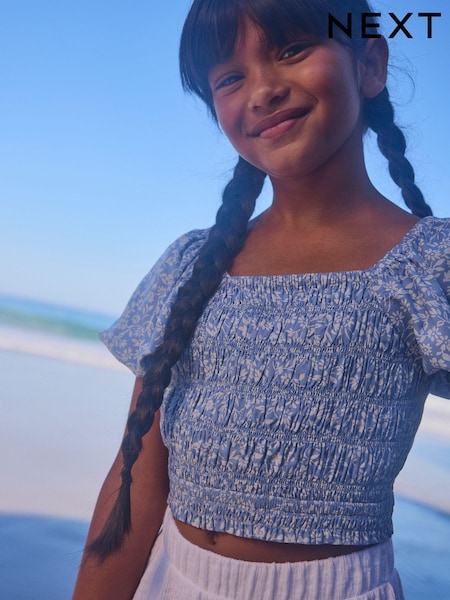 Blue Ditsy Printed Shirred Blouse (3-16yrs) (C11579) | AED33 - AED48