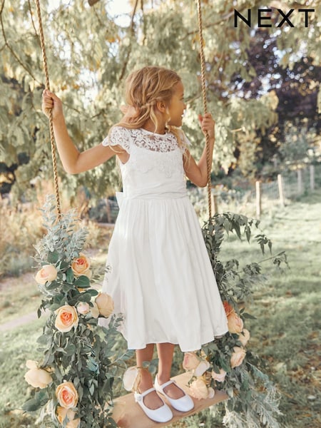 Weiß - Lace Bodice Flower Girl Bow Dress (3-16yrs) (C11667) | 86 € - 95 €