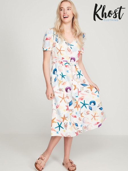 Khost Cream Clothing Seashell Print Midi Dress (C12663) | €24