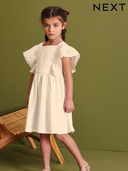 White Broderie Soft Slub Jersey Dress (3-16yrs) (C12934) | €7.50 - €10.50