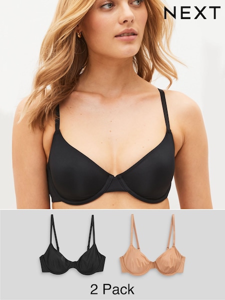 أسود/بيج كراميل - Non Pad Balcony Smoothing T-Shirt Bras 2 Pack B-E (C13381) | ‏46 د.إ.‏