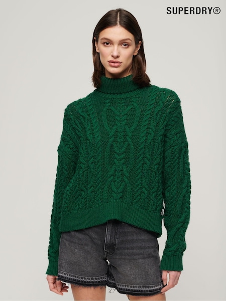Verde - Pulover tricotat cu guler înalt și torsade Superdry Vintage (C13504) | 240 LEI