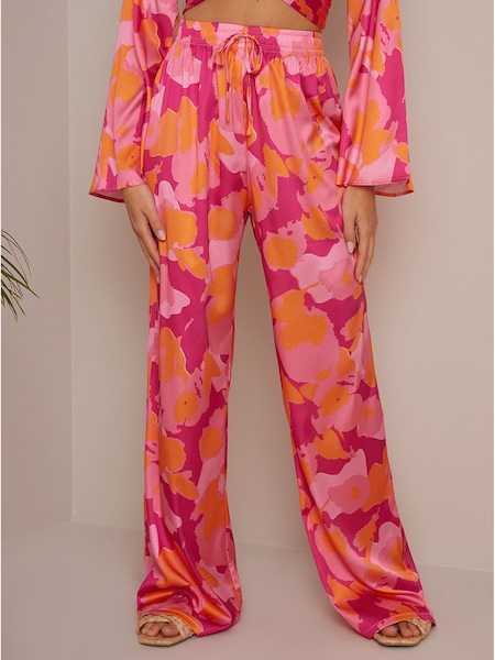 Chi Chi London Pink Abstract Print Tie Waist Trousers (C14031) | €25