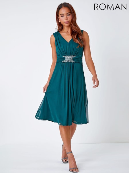 Roman Green Petite Embellished Waist Mesh Stretch Dress (C14429) | €38