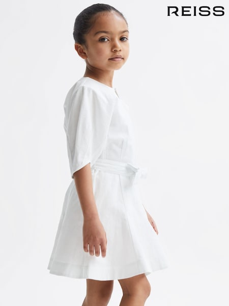Reiss Ivory Freeda 9-12 yrs Heart Print Linen Mini Dress (C14838) | AED533