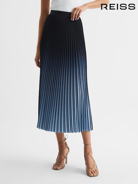 Reiss Bright Blue Marlie Ombre Pleated Midi Skirt (C14977) | 1,161 QAR