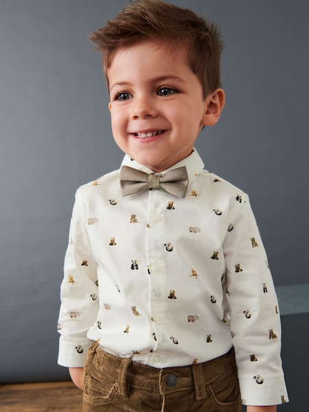 White Smart Print Shirt With Bow Tie (3mths-7yrs) (C15197) | €10.50 - €12
