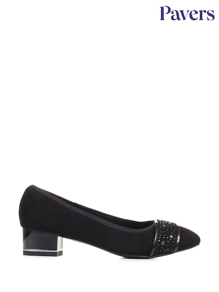 Pavers Block Heeled Black Court Shoes (C15794) | €46
