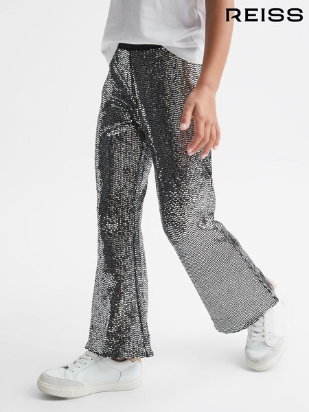 Reiss Silver Valeria Senior Sequin Flare Occasion Trousers (C16014) | AED302