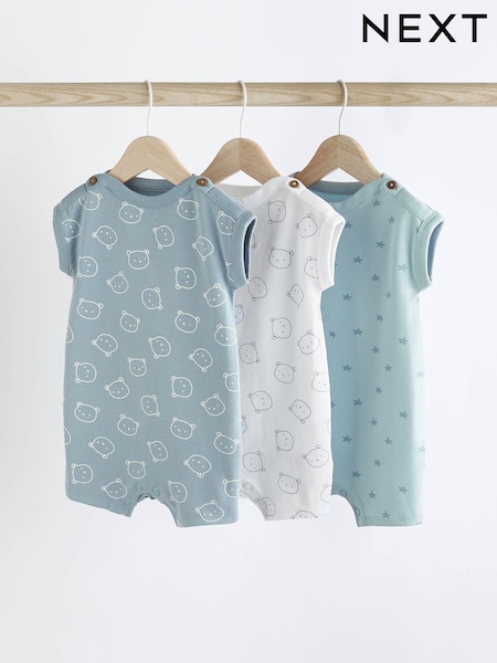 Blue/White Bear Baby Jersey 100% Cotton Rompers 3 Pack (C16031) | €16 - €20