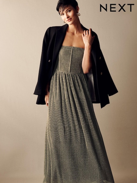 Серебряный - Metallic Corset Detail Strapless Midi Dress (C16143) | €28