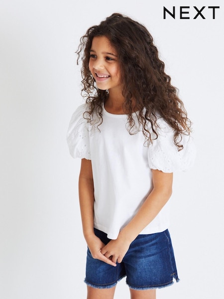 Bela - Broderie Puff Sleeve T-Shirt (3-16yrs) (C16296) | € 7 - € 11