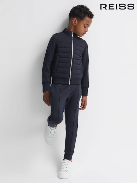 Reiss Navy Flintoff Senior Funnel Neck Quilted Hybrid Jacket (C16443) | OMR40