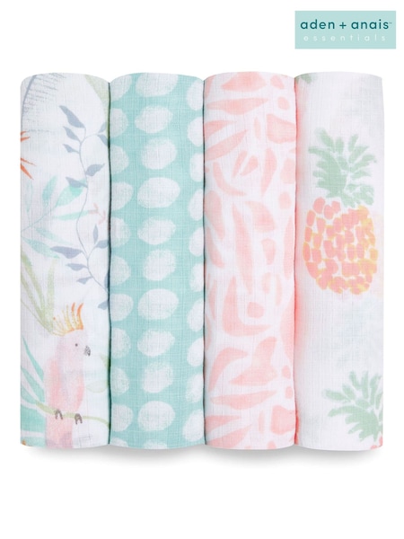 Aden & Anais Grey / White Essentials Muslin 100% Cotton Blankets 4 Pack (C16566) | €44