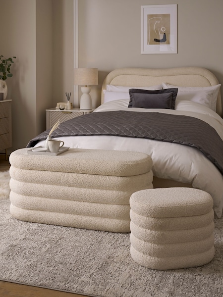 Casual Boucle Natural Oyster Otis Ottoman And Stool Set (C16865) | €450