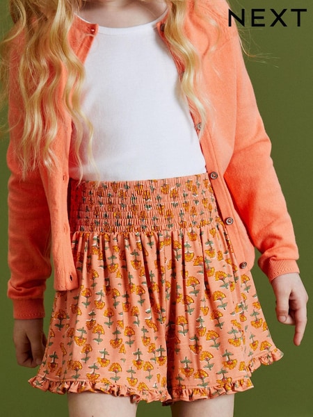 Coral Pink Floral Woodblock Print Super Soft Pretty Shorts (3-16yrs) (C18390) | €8 - €13