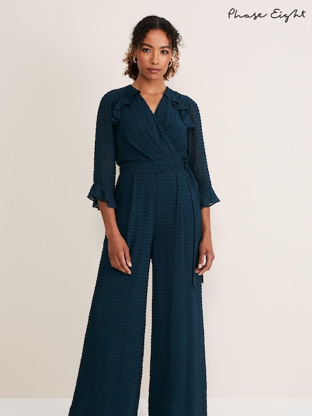 Phase Eight Blue Hattie Wrap Wide Leg Jumpsuit (C18486) | 368 QAR