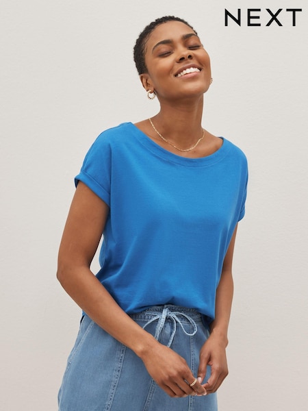 Blue Bright Cap Sleeve T-Shirt Top (C18551) | $11