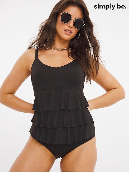 Simply Be Black Magisculpt Illusion Tummy Control Ruffle Swimsuit (C18718) | €18