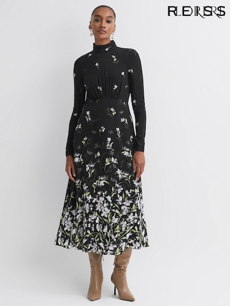 Florere Floral High Neck Midi Dress (C19055) | AED1,153