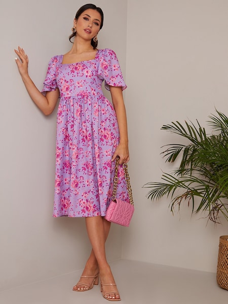 Chi Chi London Square Neck Ditsy Floral Midi Dress (C19693) | 242 LEI