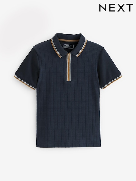 Marineblau/blau - Short Sleeve Zip Neck Textured Polo Shirt (3-16yrs) (C19694) | 8 € - 12 €