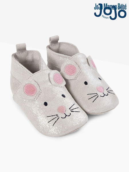JoJo Maman Bébé Silver Mouse Leather Baby Booties (C19723) | €31