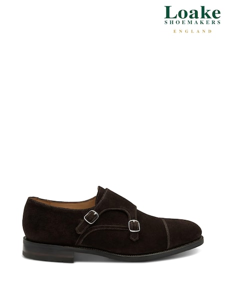 Loake Dark Chocolate Suede Monk Brown Shoes (C20023) | 1,044 LEI