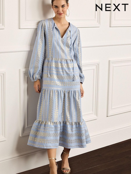 Bledo modra kovinska - Jacquard Kaftan Style Midi Dress (C20279) | € 24