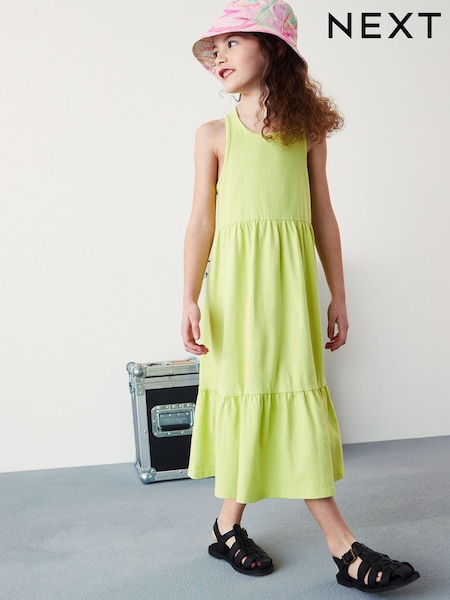 Lime Green Back Detail Soft Jersey Midi Dress (3-16yrs) (C20457) | €10 - €14