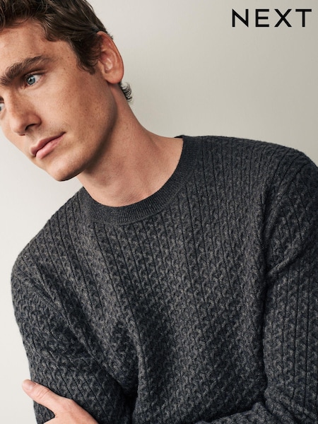Charcoal Grey Regular Knitted Smart Textured Jumper (C20519) | €9