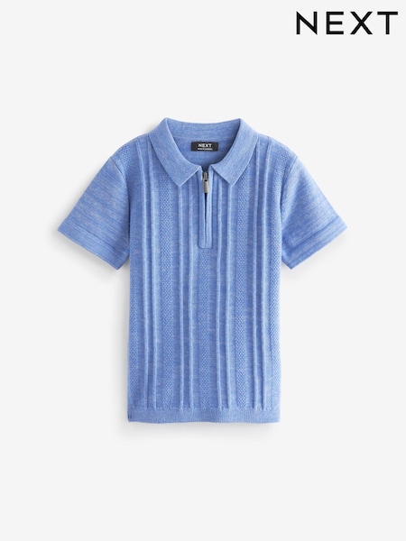 Blue Knitted Short Sleeve Textured Zip Neck Polo Shirt (3mths-7yrs) (C20842) | € 7 - € 8