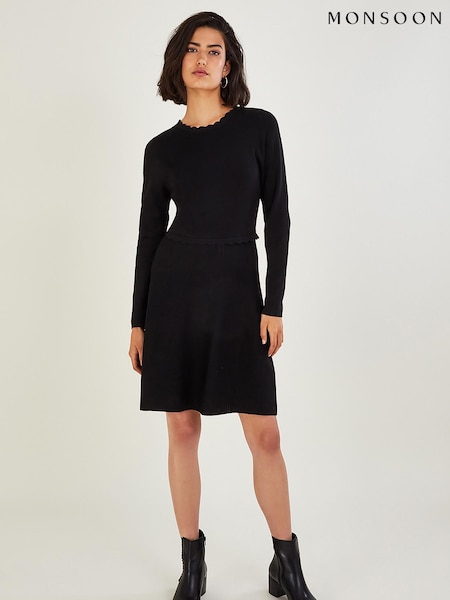 Monsoon Black Tie Back Scallop Neck Dress with LENZING™ ECOVERO™ Jumper (C21128) | €31