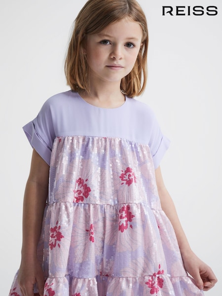 Reiss Lilac Lucie Sequin Print Tiered Dress (C21328) | AED605