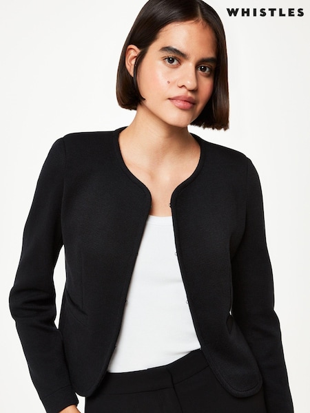 Whistles Black 100% Cotton Collarless Jersey Jacket (C21380) | $166