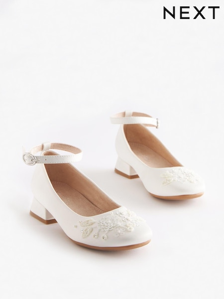 Ivory Satin Floral Embellished Occasion Heel Shoes (C21515) | €12 - €15