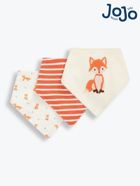 JoJo Maman Bébé Ecru 3-Pack Fox Dribble Bibs (C21554) | $19