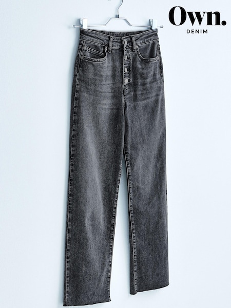 Own. Washed Grey Button Front Wide Ankle Leg Jeans (C21750) | €41