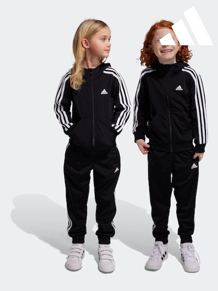 adidas Black Sportswear Essentials 3-Stripes Shiny Tracksuit (C22373) | AED142