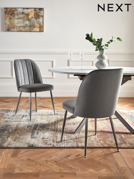 Set of 2 Soft Velvet Mid Grey Chrome Leg Dining Chairs (C22552) | €320