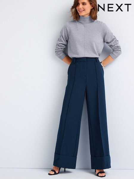 Темно-синий - Tailored Wide Leg Turn Up Trousers (C22784) | €17