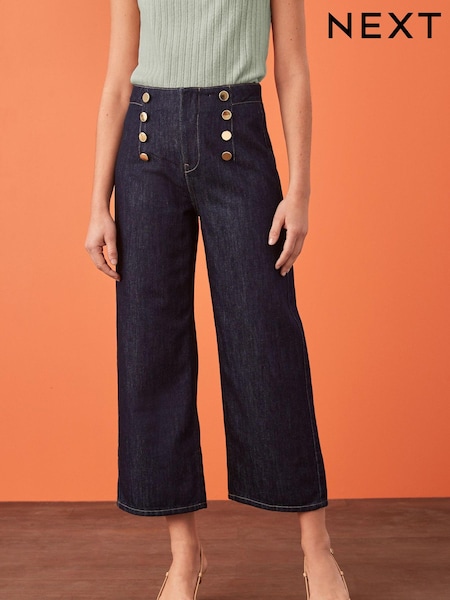 Rinse Blue Button Detail Cropped Wide Leg Jeans (C23247) | €21